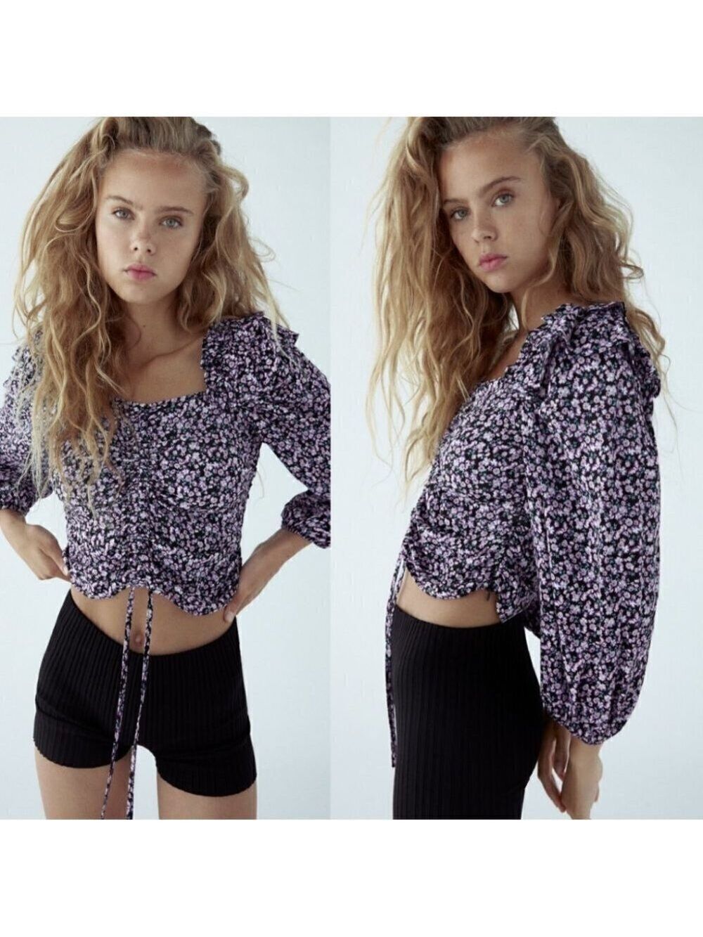 Zara | Ruched floral print crop top